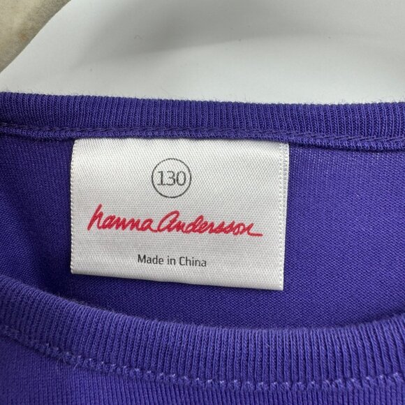 Hanna Andersson Purple Peacock Feather Dress Size 130 8 long sleeve - Picture 2 of 6